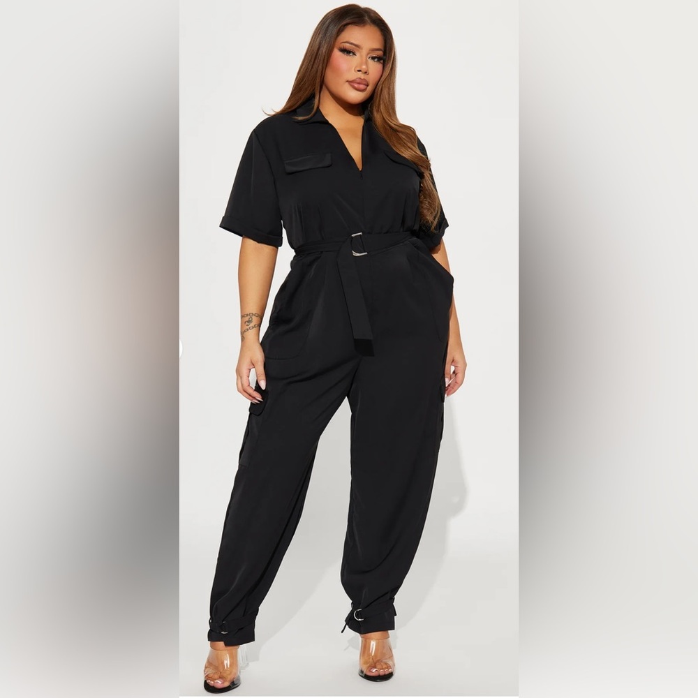 Fashion Nova “In Transit” Black Cargo Utility All-In-One Jumpsuit ~Size XL ~ NWT